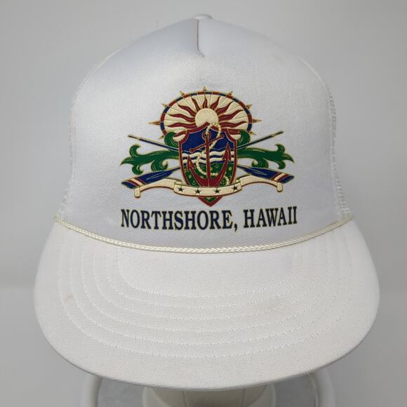 Northshore, Hawaii Snapback Trucker Hat White One Size Adjustable Rope KC - Picture 2 of 9